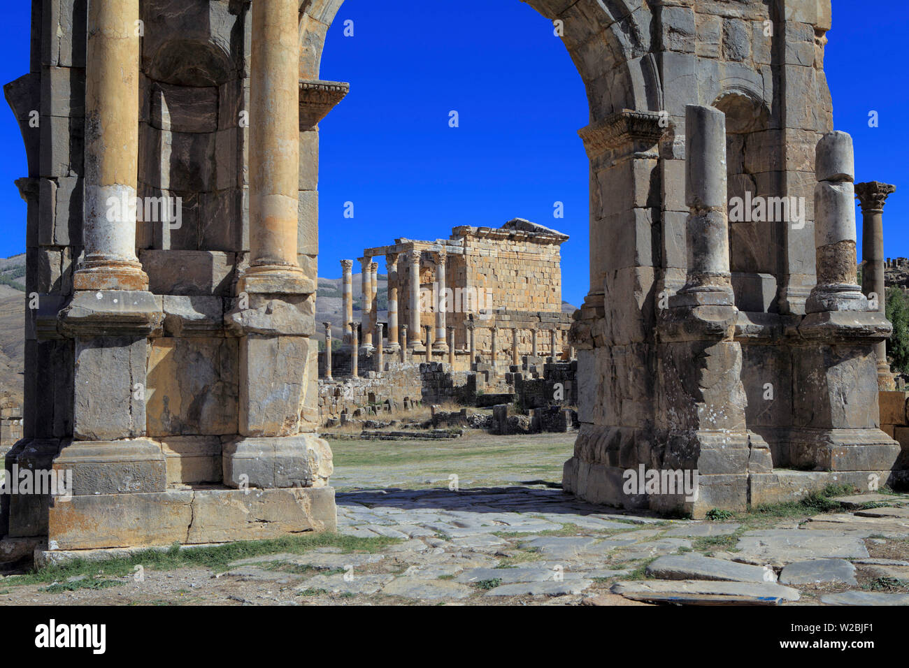 Caracalla arch, Ruines de l'antique ville Cuicul, Djemila, Sétif, Algérie Province Banque D'Images