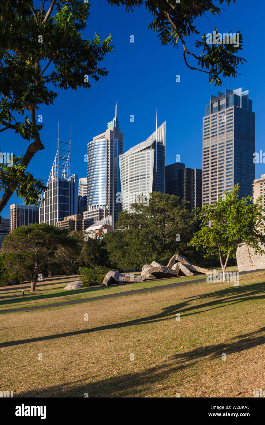 L'Australie, New South Wales, NSW, Sydney, CBD, le quartier central des affaires d'immeubles de grande hauteur sur Macquarie Street, Dawn Banque D'Images