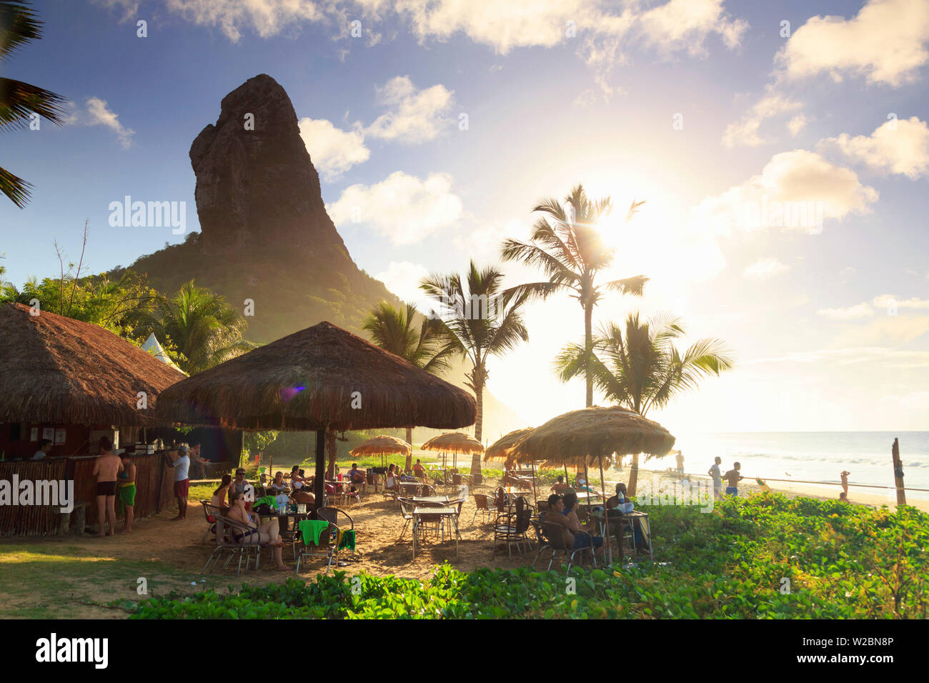 Brésil, Fernando de Noronha, plage de Conceicao, bar de plage Banque D'Images