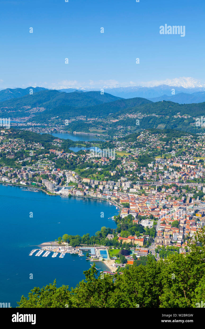View sur le centre de Lugano de Monte Brè, Lugano, Lac de Lugano, Tessin, Suisse Banque D'Images