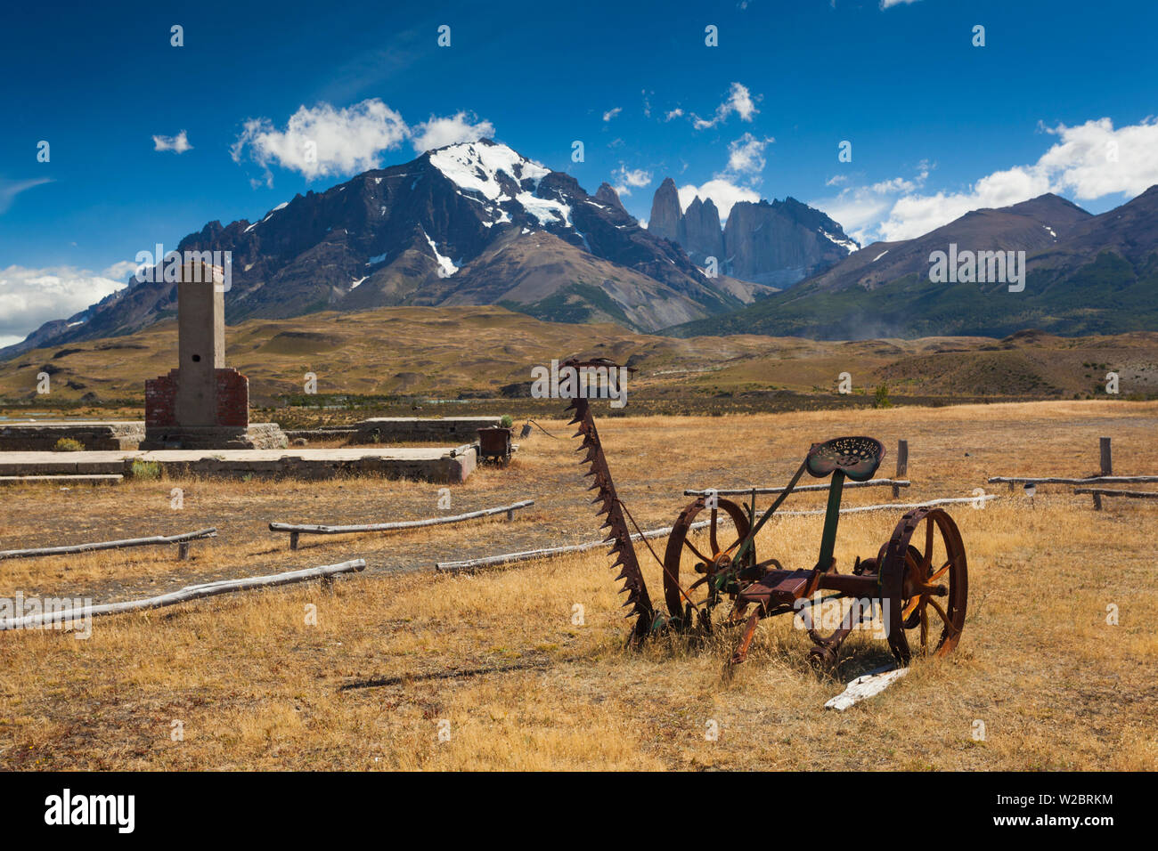 Le Chili, région de Magallanes, Parc National Torres del Paine, vieille estancia équipement ranch Banque D'Images