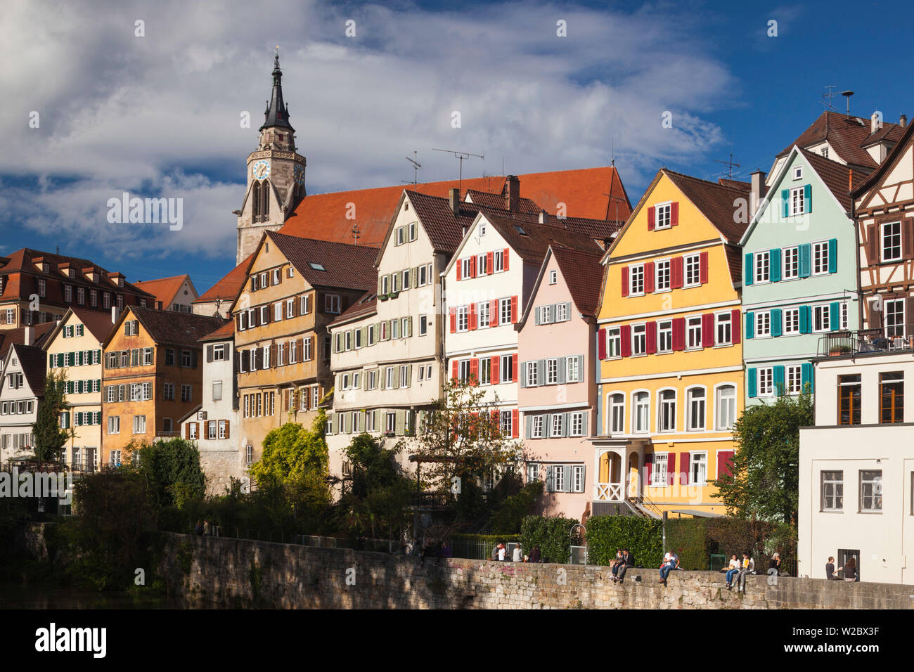Allemagne, Baden-wurttemberg, Tubingen, vieille ville bâtiments le long du Neckar Banque D'Images