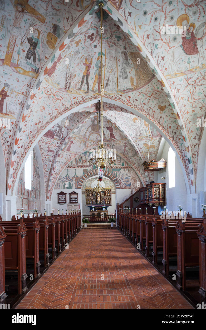Le Danemark, Mon, Elmelunde Kirke, Elmelunde Church, 11e siècle, fresques de l'intérieur Banque D'Images