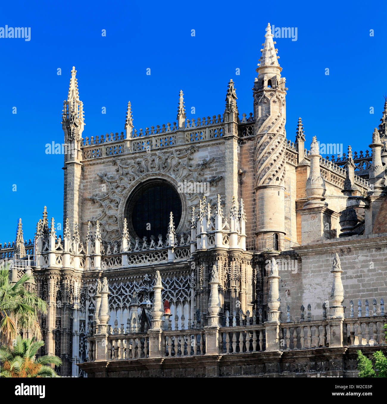 Porte fenêtre Prince Rose, la cathédrale Sainte Marie de l'Voir (Catedral de Santa Maria de la Sede), Séville, Andalousie, Espagne Banque D'Images