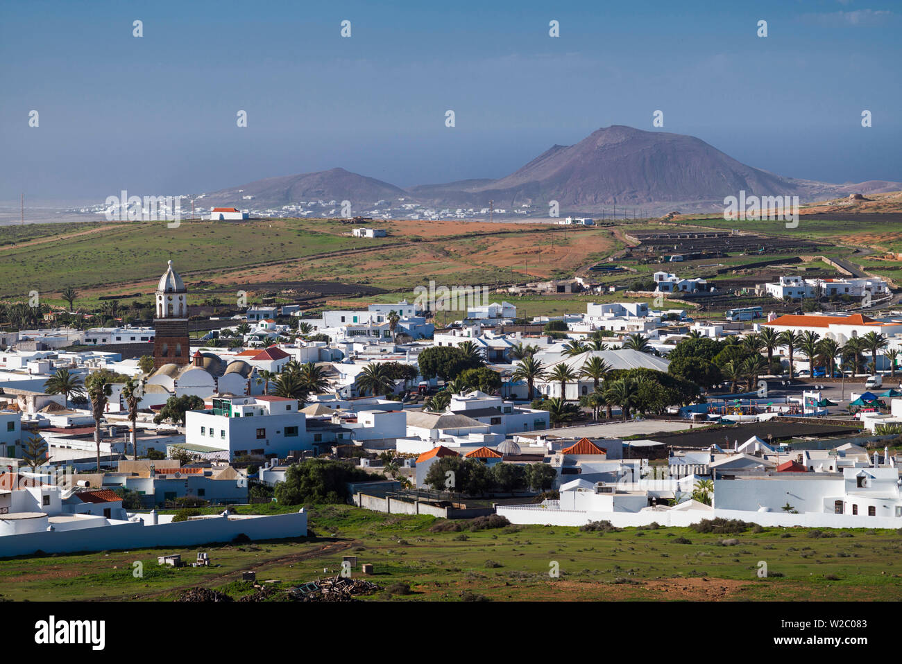 Espagne, Canaries, Lanzarote, Teguise, augmentation de la vue sur la ville Banque D'Images