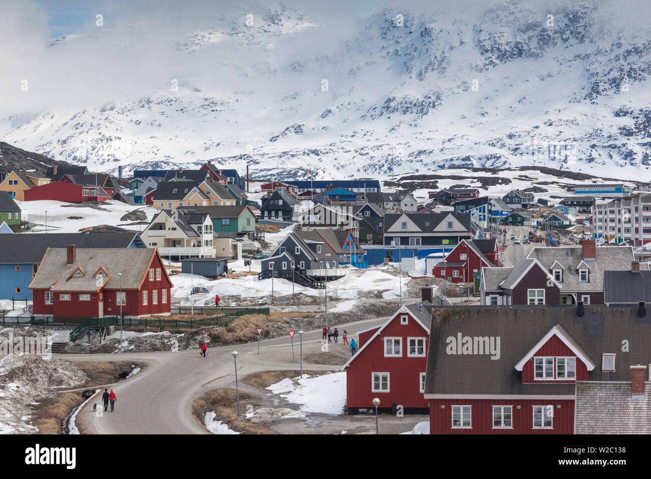 Le Groenland, Nuuk, Kolonihavn, maisons d'habitation Banque D'Images