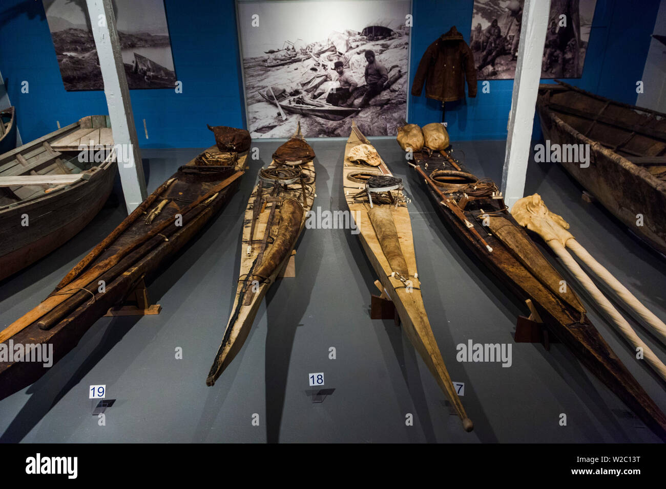 Le Groenland, Nuuk, Groenland Musée National, exposition de kayak Banque D'Images