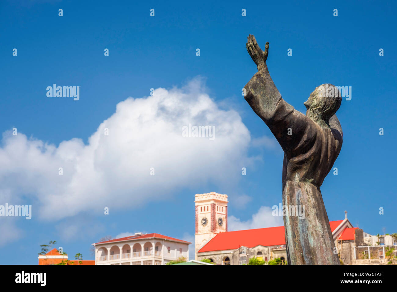 Caraïbes, la Grenade, Saint George's, Carenage, Christ de la profonde statue, commémorant le naufrage de la Bianca C Banque D'Images