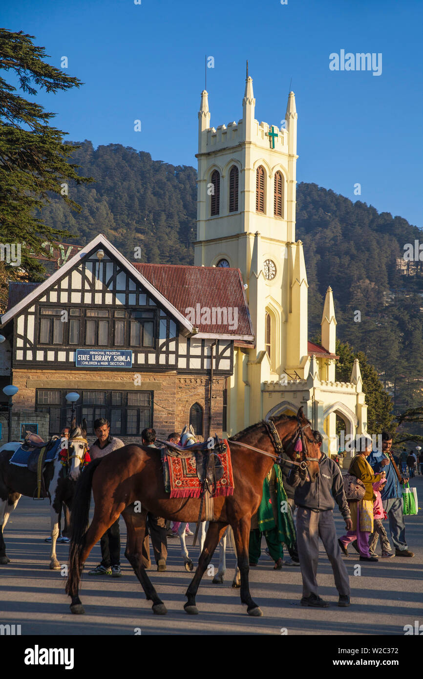 L'Inde, l'Himachal Pradesh, Shimla, la crête, Christ Church et bibliothèque de l'État Banque D'Images