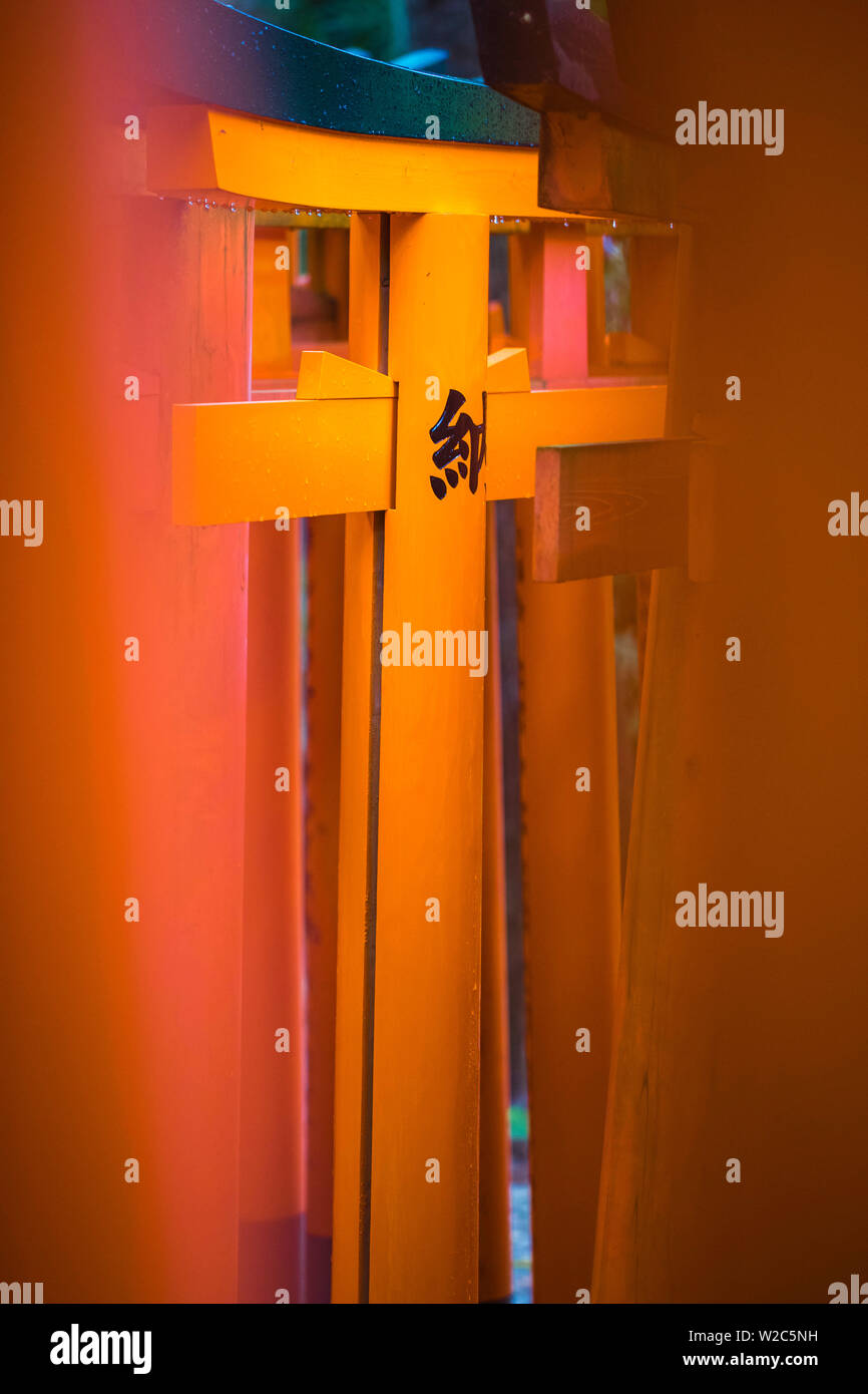 Le Japon, Kyoto, Fushimi Inari, torii vermillon, Gates a fait don d'or et inscrit par les entreprises et les Banque D'Images