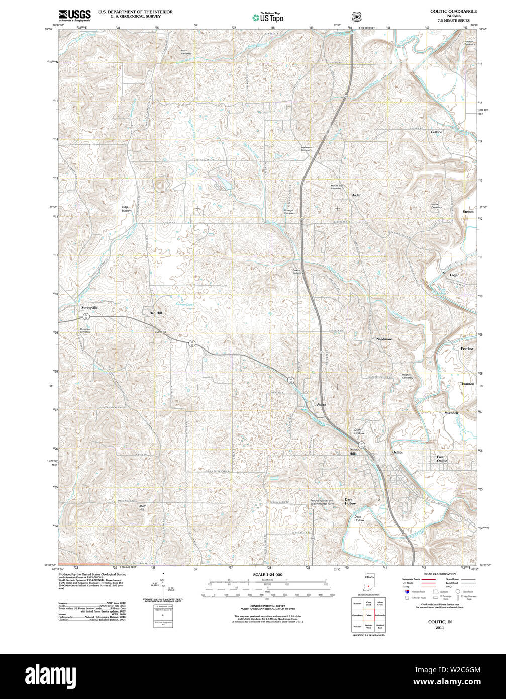 Carte TOPO USGS Indiana en 20110613 Restauration oolithique TM Banque D'Images