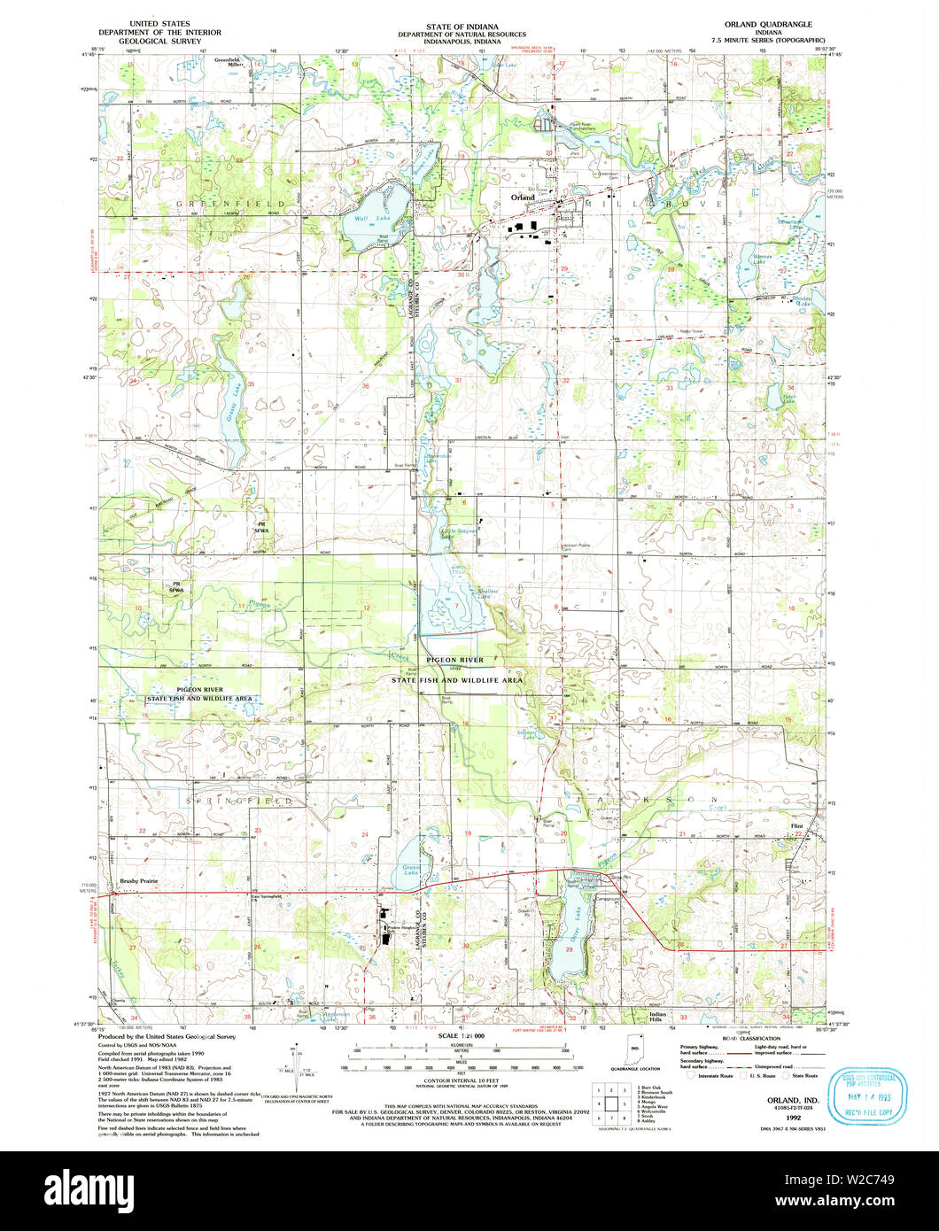 Carte TOPO USGS Indiana dans Orland 1593421992 Restauration 24000 Banque D'Images