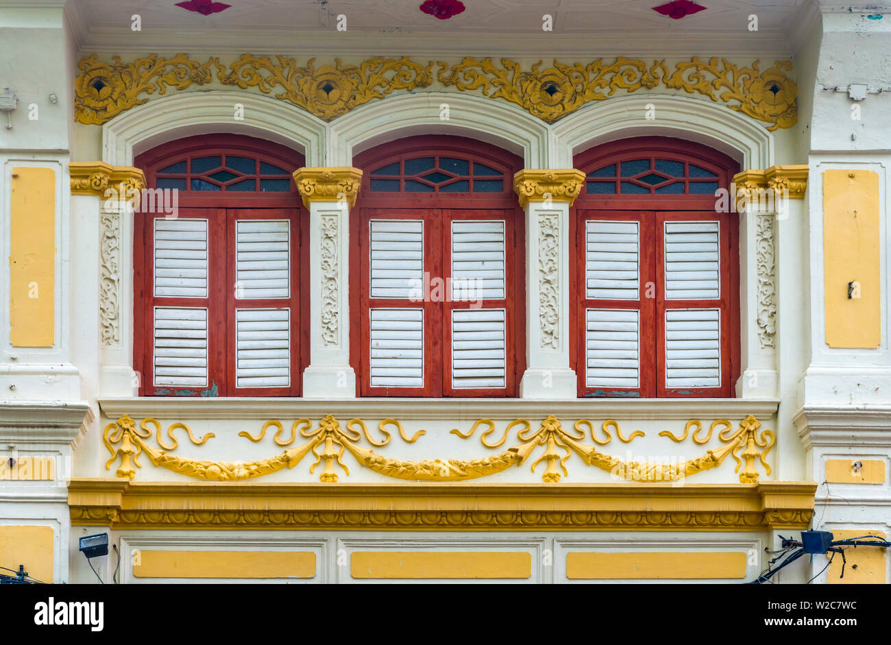 La Malaisie, Penang, Georgetown, fenêtres à volets Banque D'Images