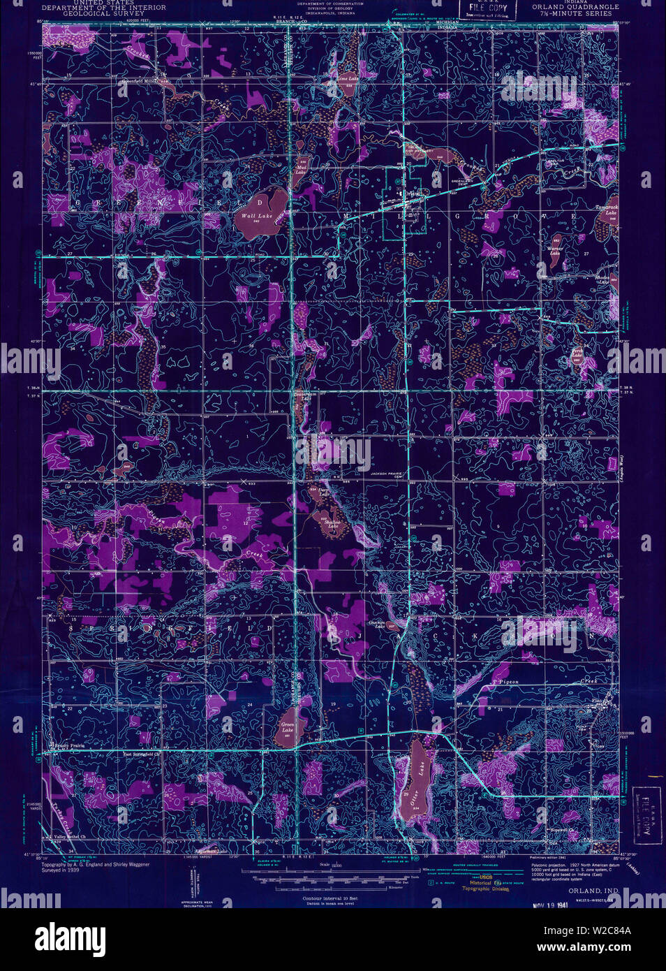 Carte TOPO USGS Indiana dans Orland 1607731941 24000 Restauration inversé Banque D'Images