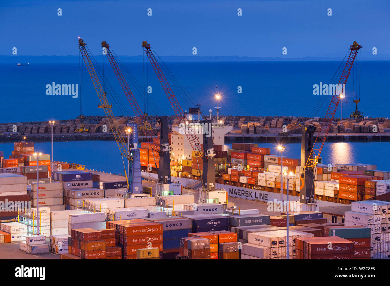 Nouvelle Zélande, île du Nord, Hawkes Bay, Napier, augmentation de la vue sur le port de Bluff Hill, Dawn Banque D'Images