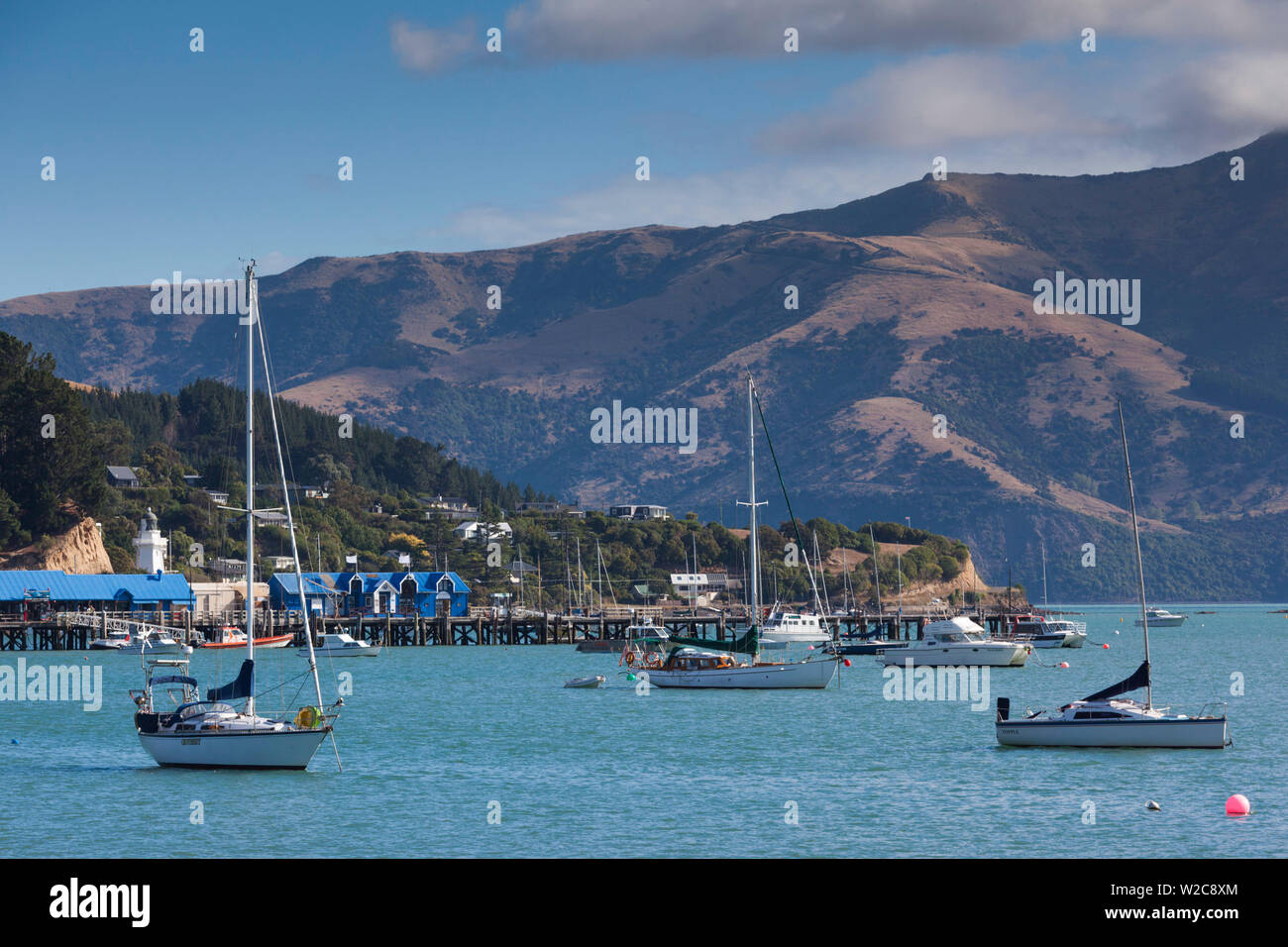 Nouvelle Zélande, île du Sud, Canterbury, la péninsule de Banks, Akaroa, Akaroa Harbour Banque D'Images