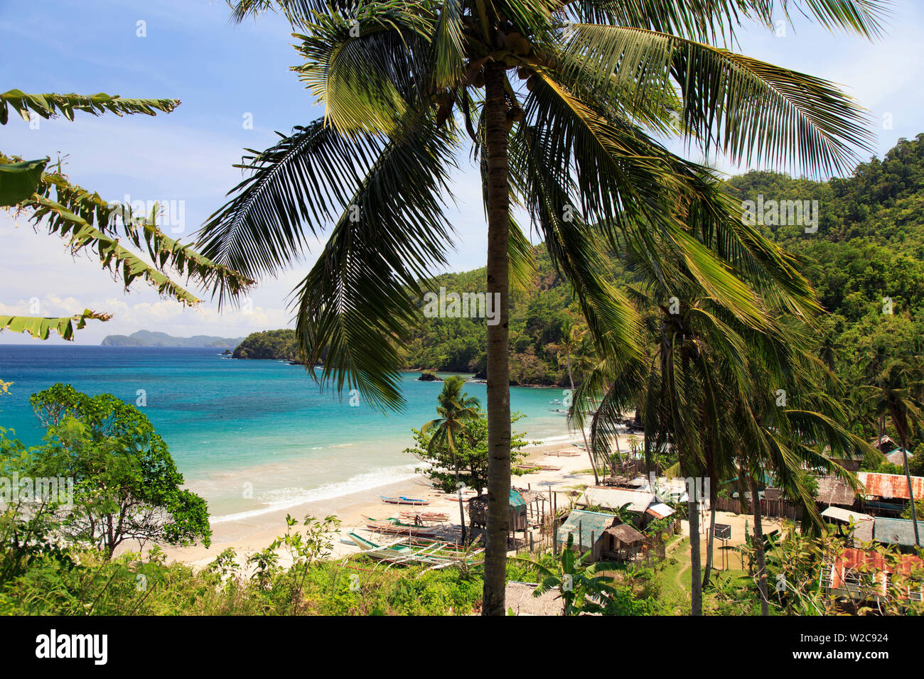 Philippines, Palawan, Port Barton, Baybay village de pêcheurs Banque D'Images