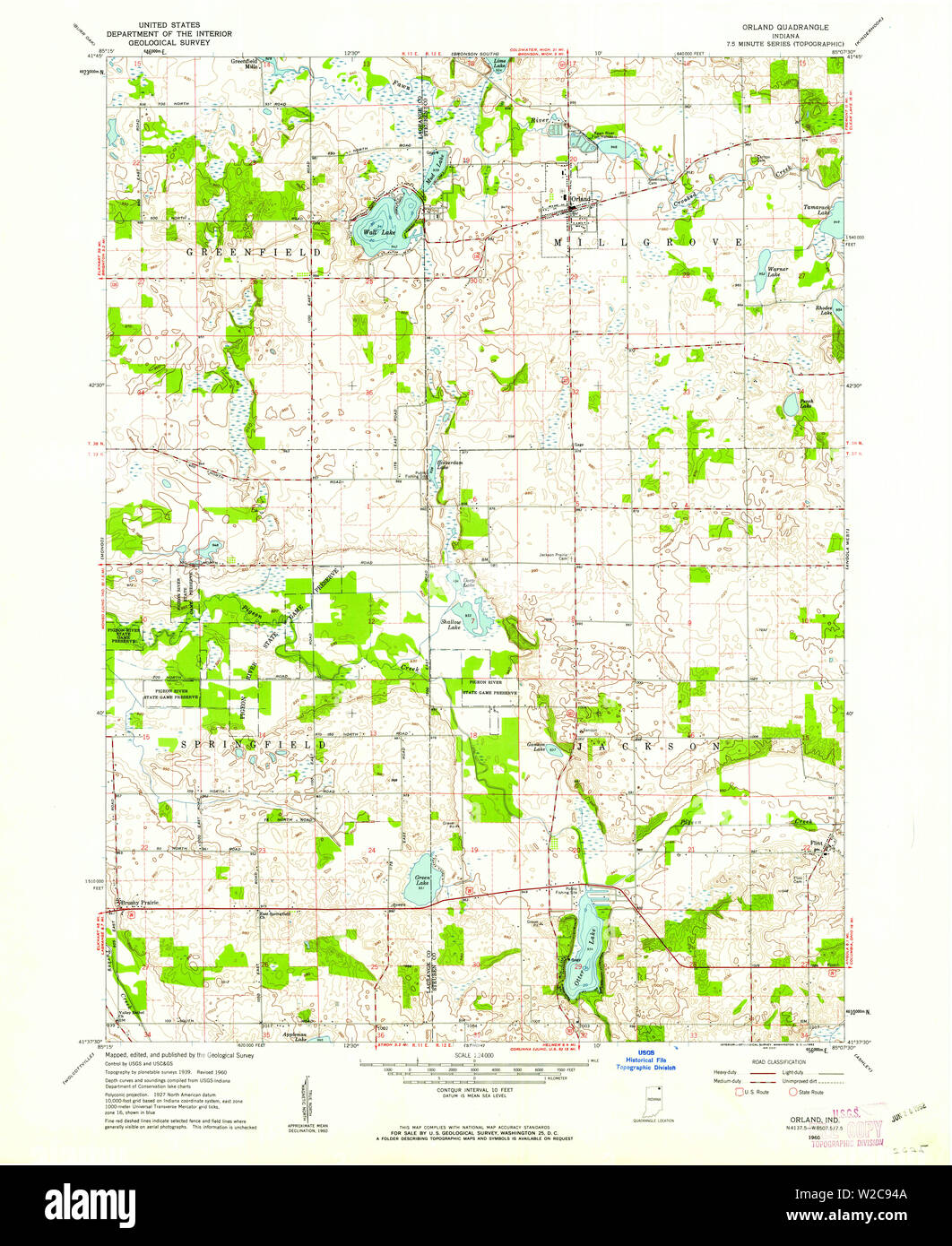 Carte TOPO USGS Indiana dans Orland 1607751960 Restauration 24000 Banque D'Images