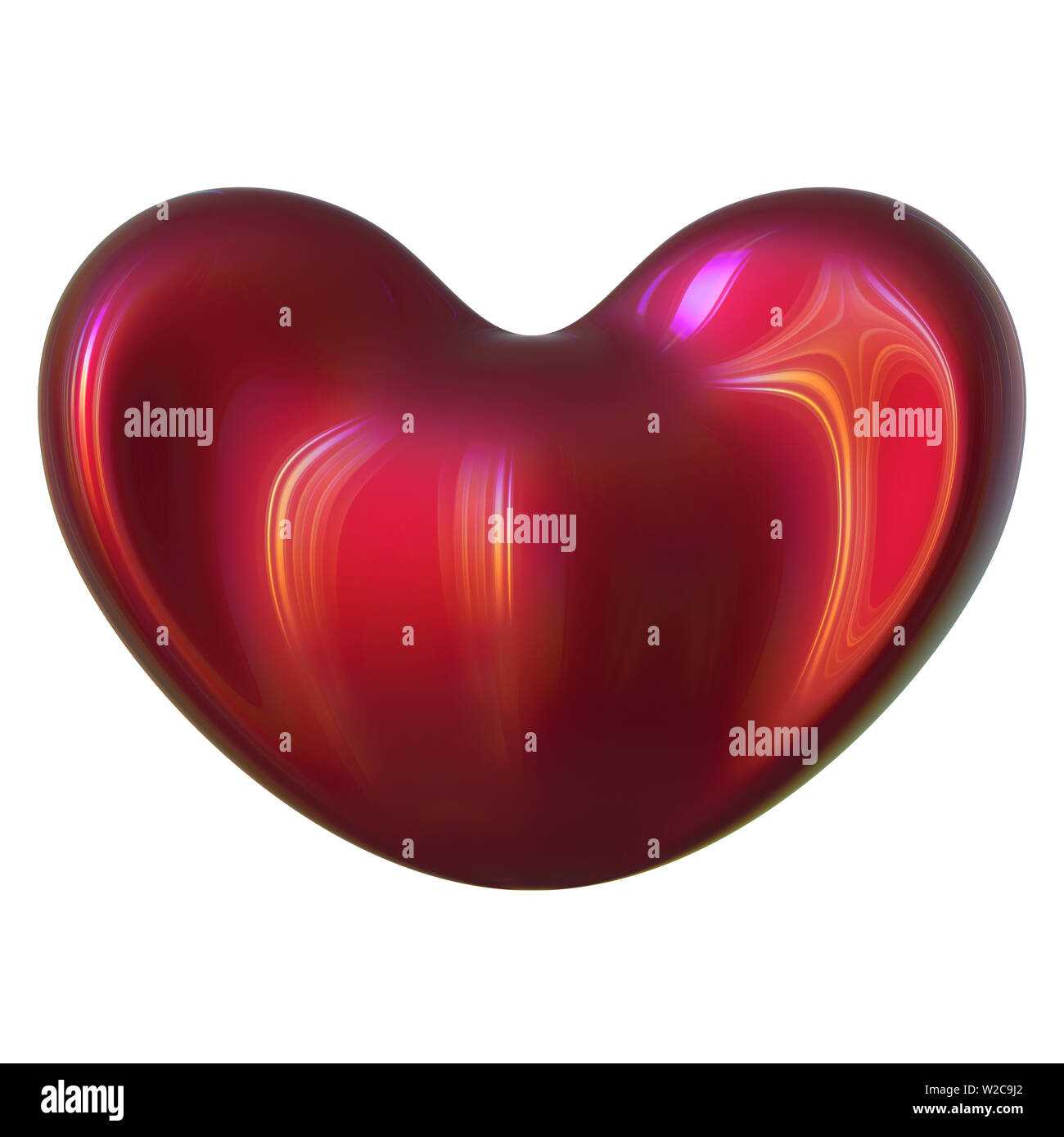 Illustration 3d de l'étrange forme de coeur rouge brillant symbole amour laid. Carte de vœux de mariage mariage élément design concept Banque D'Images