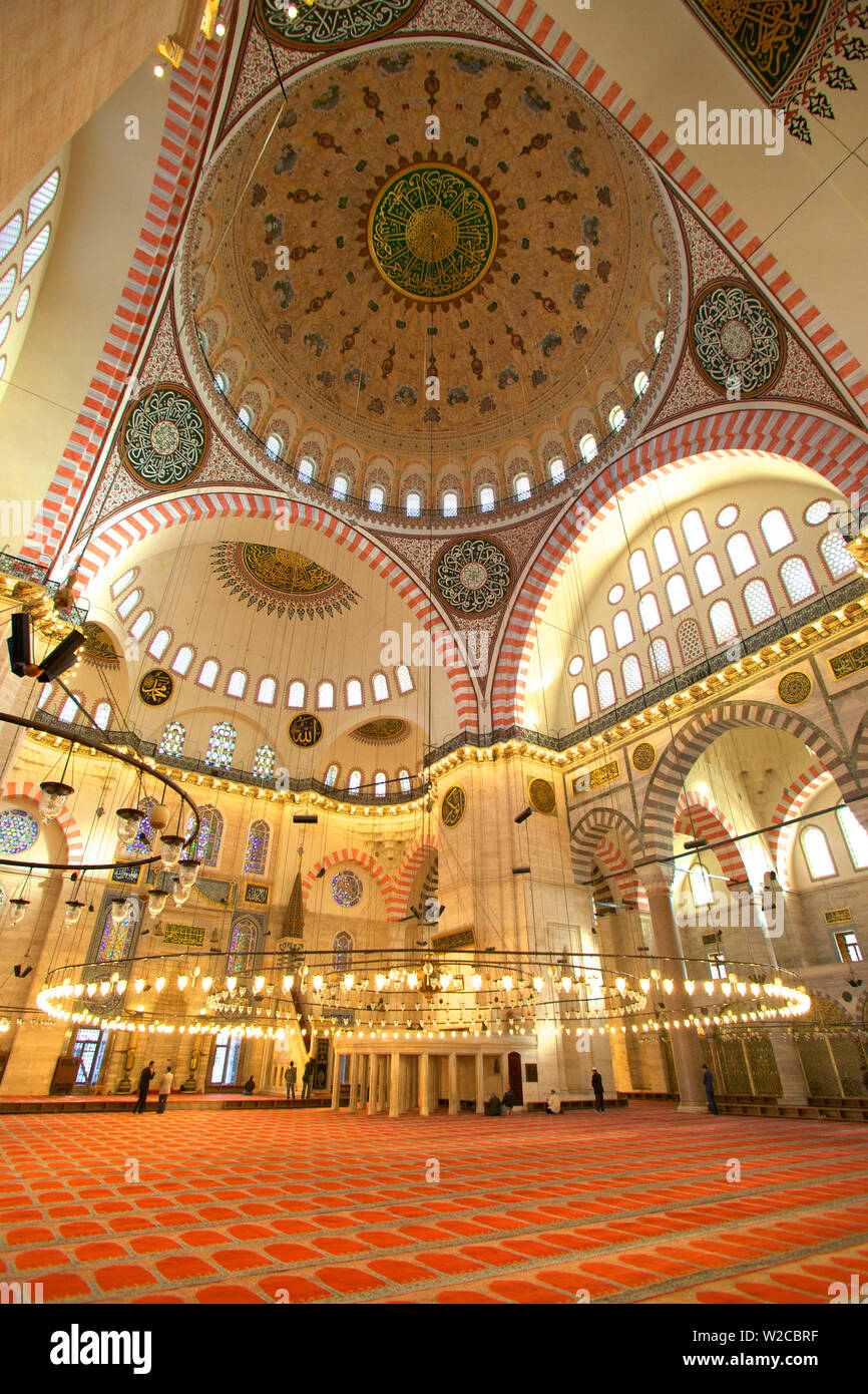 Intérieur de la mosquée Suleymaniye, Istanbul, Turquie Banque D'Images