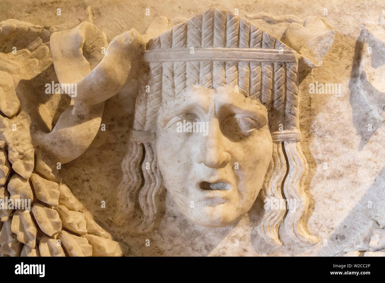 La sculpture hellénistique au musée d'archéologie, Pamukkale, Hiérapolis, province de Denizli, Turquie Banque D'Images