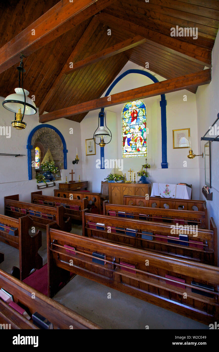 Intérieur de l'église de Saint Adamnan, Lonan Lonan, ancienne église, à l'île de Man Banque D'Images