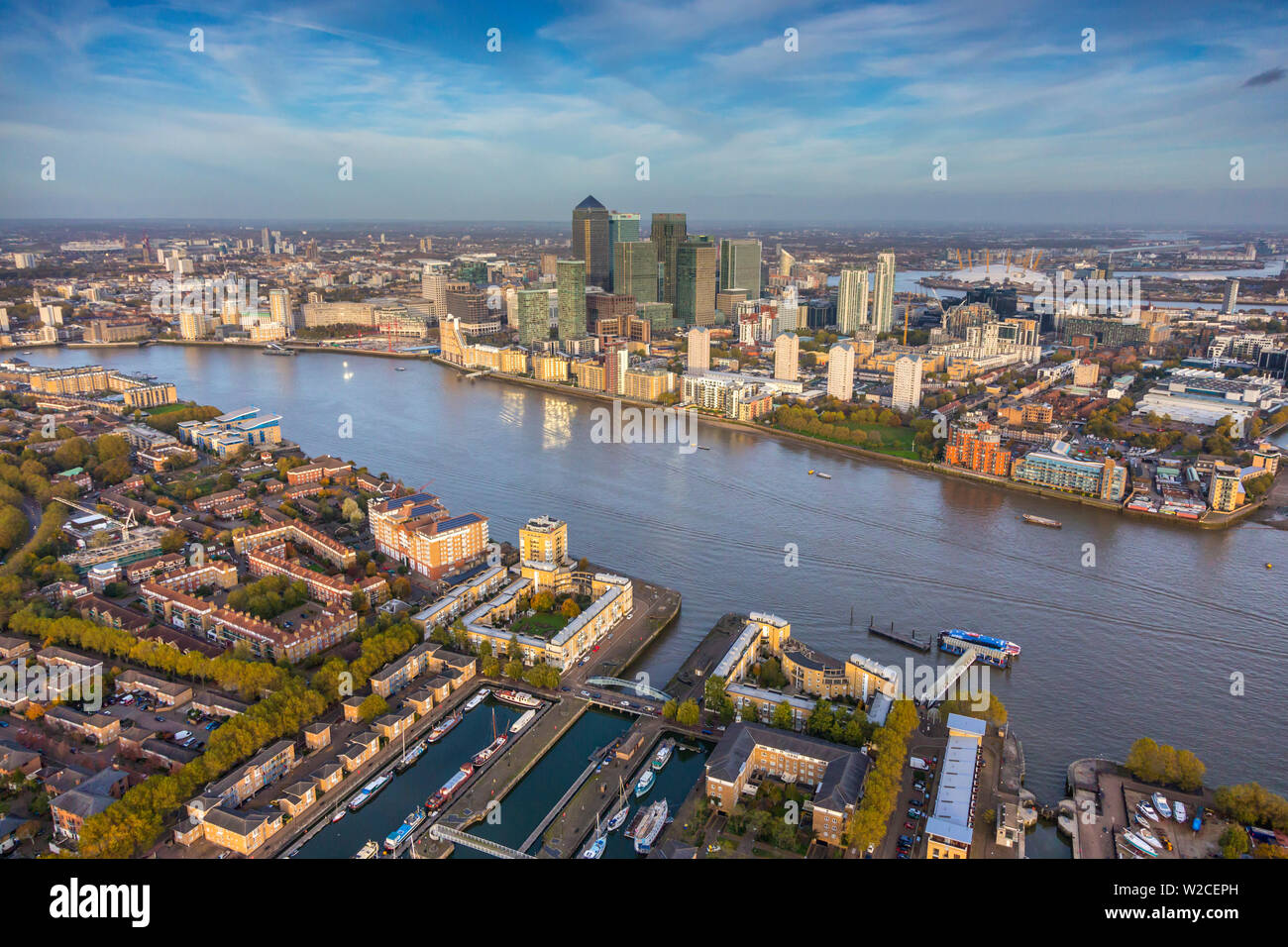 Vue aérienne de l'hélicoptère, Canary Wharf, Londres, Angleterre Banque D'Images