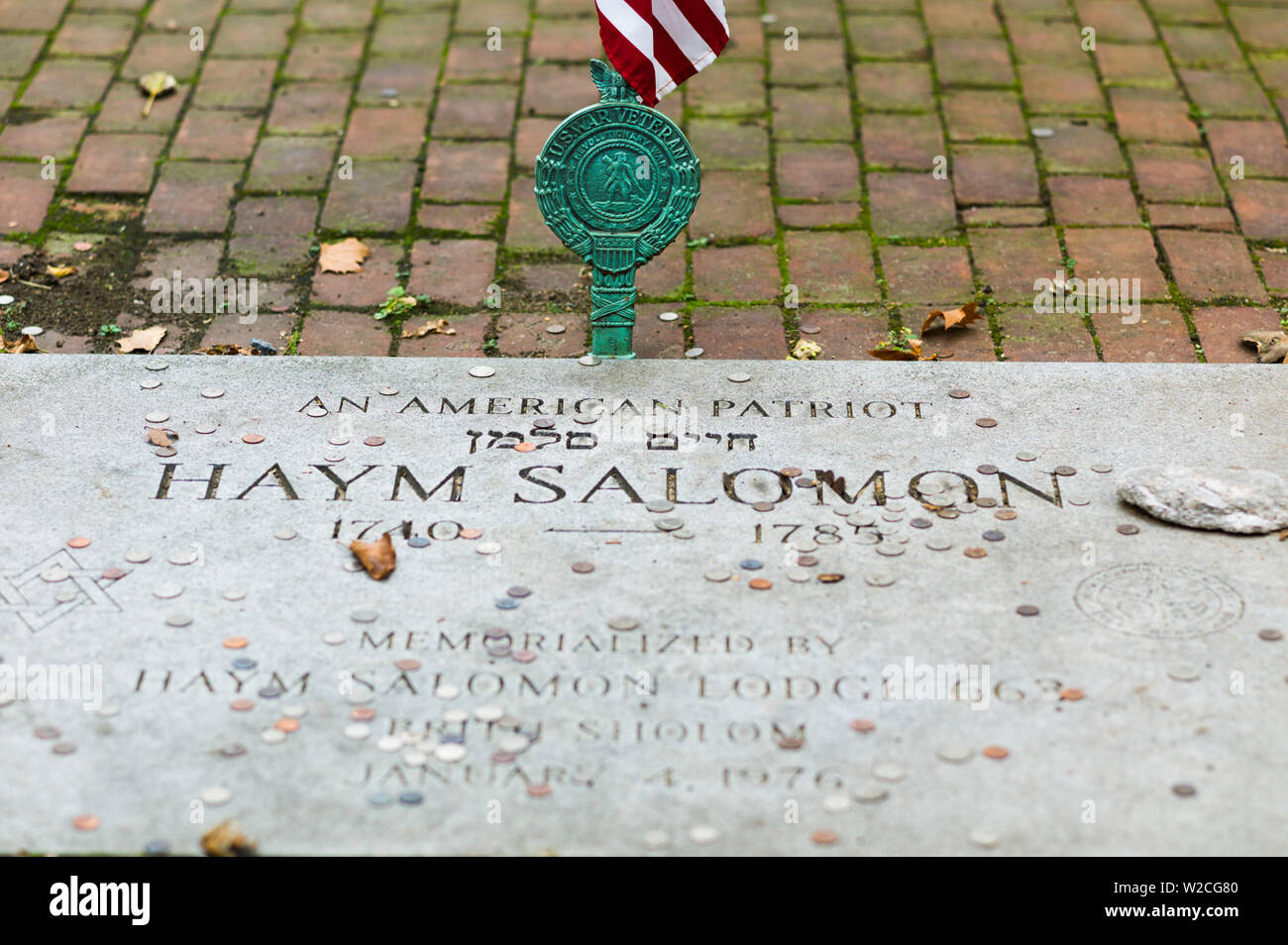 USA, Pennsylvania, Philadelphia, Mikvé Israël Cimetière Juif, remonte à l'Indépendance américaine, tombe de Haym Salomon Banque D'Images