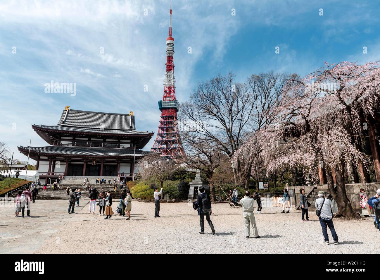 Avec la Tour de Tokyo, Temple Zojoji temple bouddhiste, Tokyo, Japon Banque D'Images