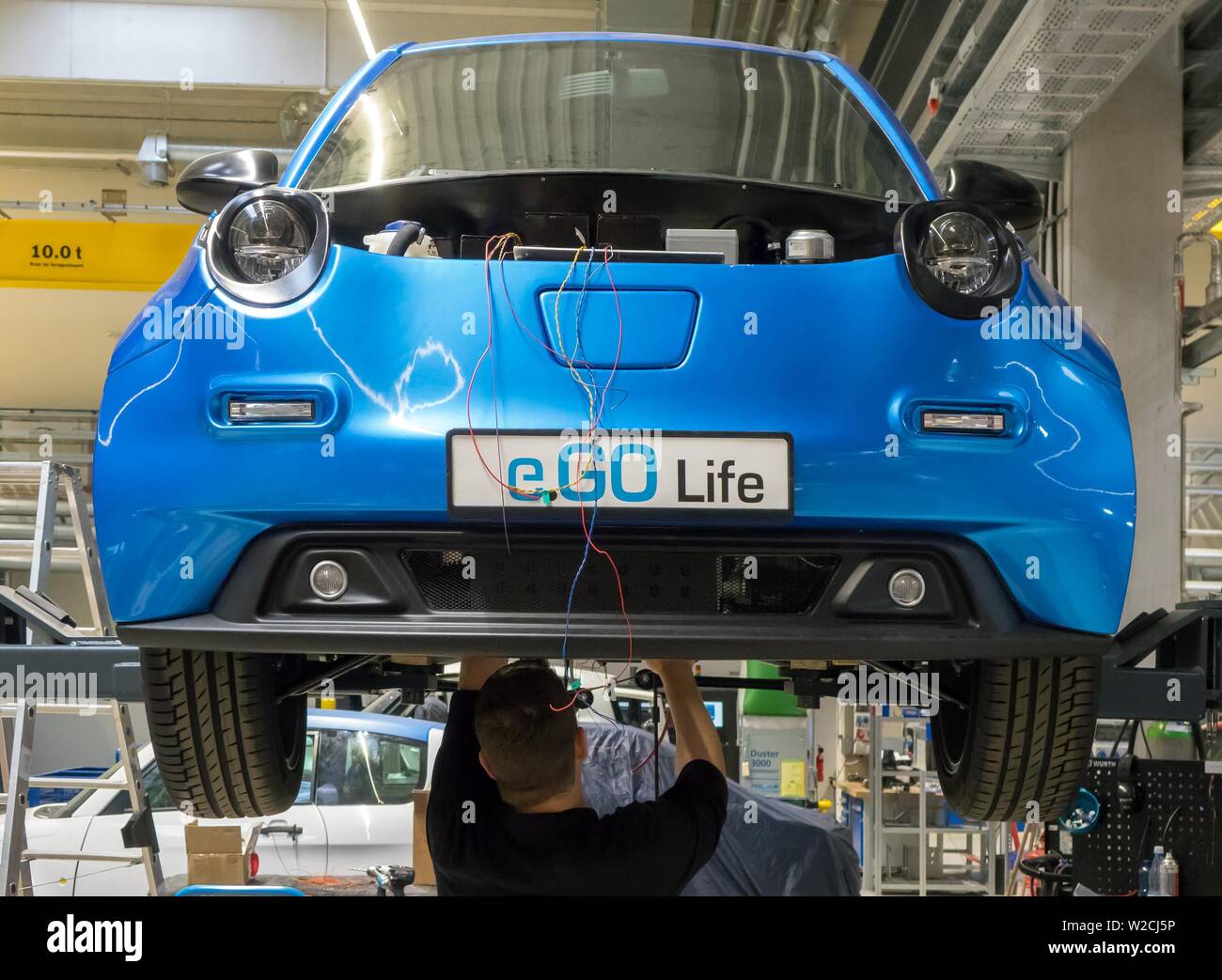 Voiture électrique, F.rendez-vous, la production de l'e.Go, Rheinisch-Westfalische Technische Hochschule, RWTH, Aachen, Allemagne Banque D'Images