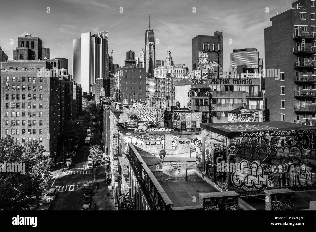 USA, New York, Manhattan, Lower Manhattan, Chinatown, la liberté ou la tour One World Trade Center au-delà Banque D'Images