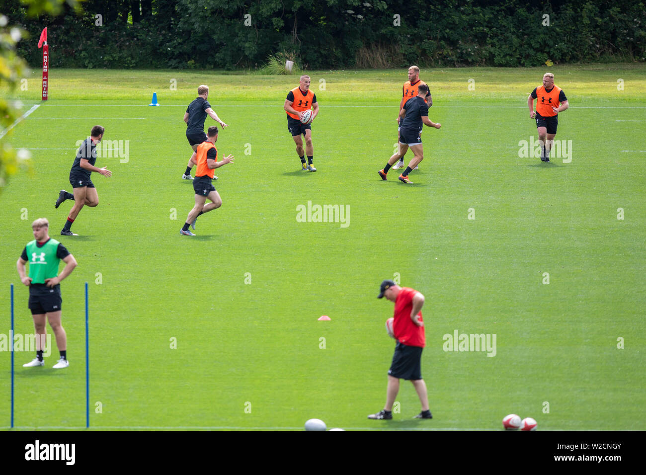Vue générale au cours de l'entraînement de l'équipe nationale de rugby du Pays de Galles à Vale Resort à l'avance d'une série d'épreuves de Coupe du monde, juillet 2019. Banque D'Images