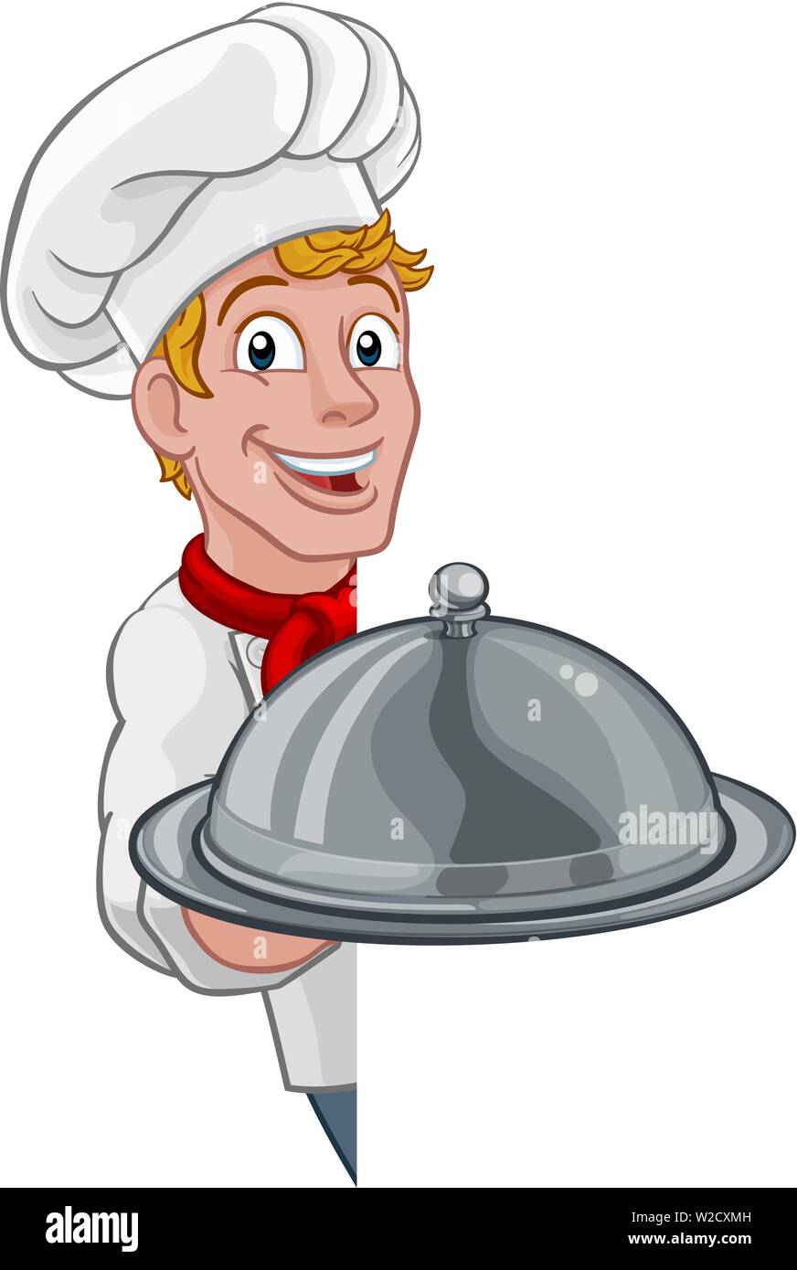 Chef Holding plateau plaque Sign Cartoon Illustration de Vecteur