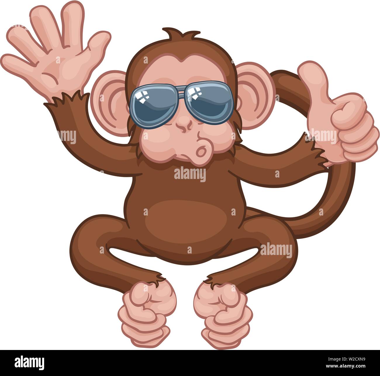 Lunettes de singe brandissant Thumbs Up Cartoon Animal Illustration de Vecteur