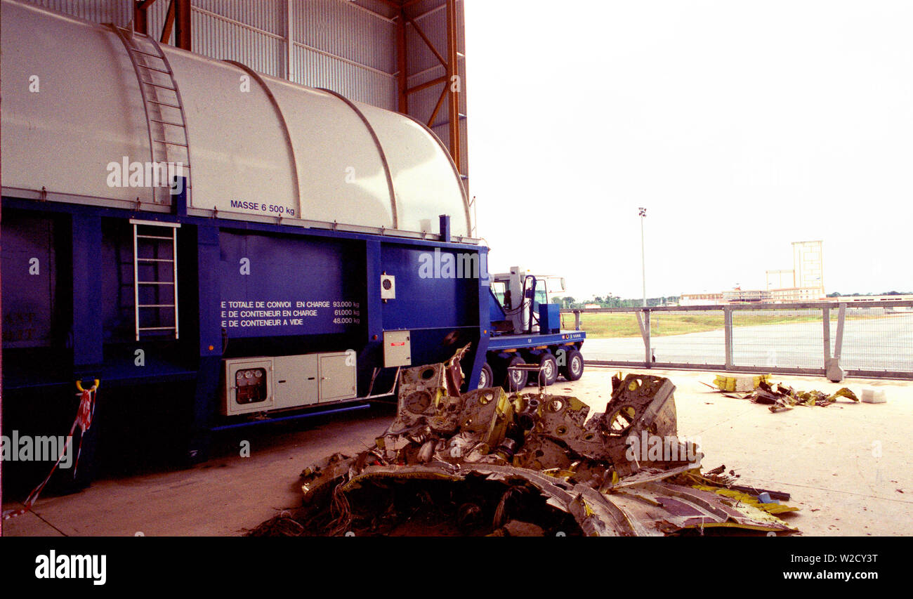 L'Union européenne La Mission de l'espace à Kourou, en Amérique du Sud : un énorme pour transporter la navette spatiale Banque D'Images