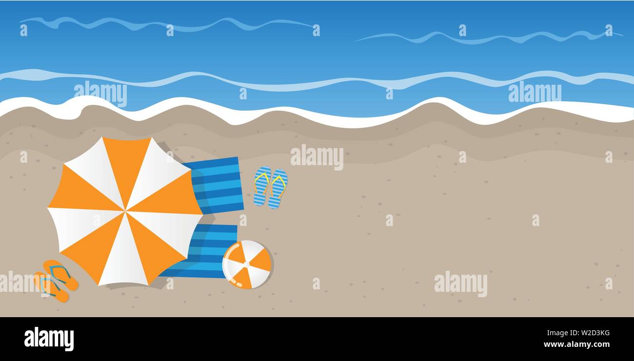 Des vacances sur la plage Vue supérieure avec parasol tongs et ball vector illustration EPS10 Illustration de Vecteur