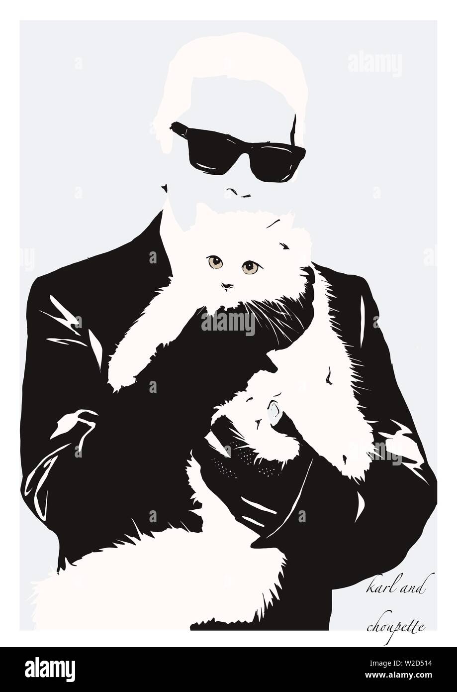 Illustration Karl Lagerfeld avec cat choupette Banque D'Images