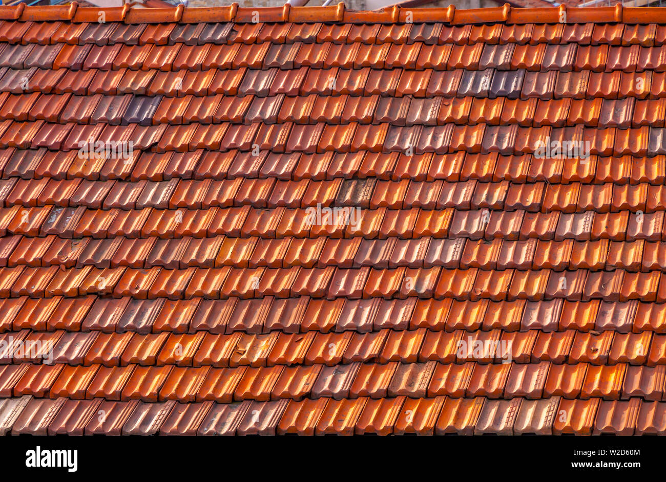 Vue détaillée des toits de tuiles orange dans la vieille ville de Bergame, Italie Banque D'Images