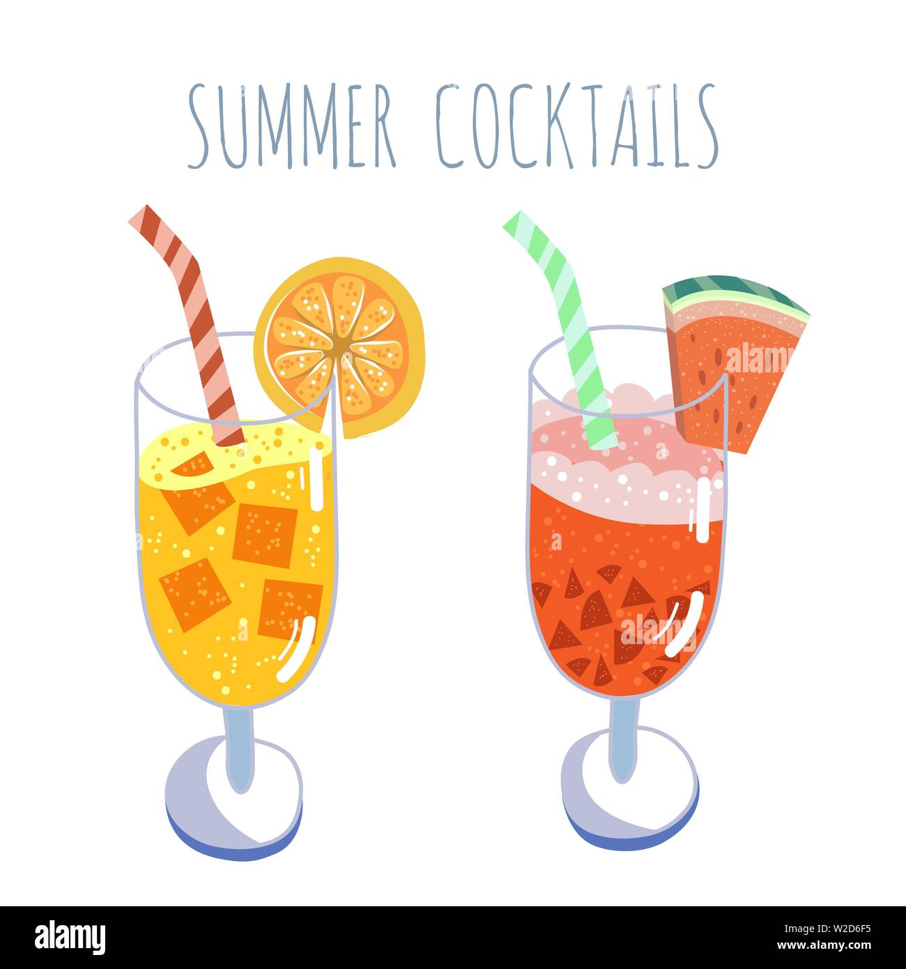 Des cocktails tropicaux, des boissons d'été, vector illustration dessiné à la main. Verre à cocktail isolés avec des boissons. Design plat à la mode Illustration de Vecteur