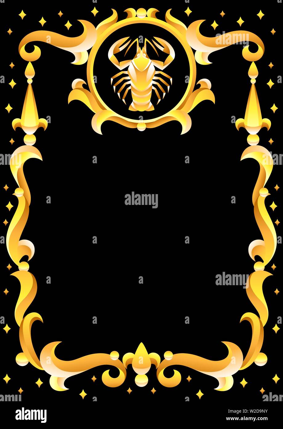 Signe astrologique Cancer avec cadre doré. Symbole de l'horoscope. Illustration de Vecteur