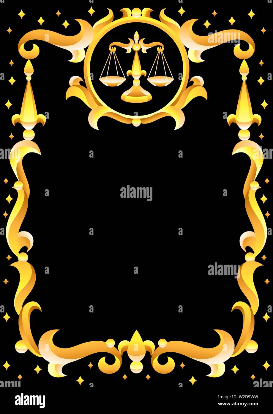 Balance signe du zodiaque avec cadre doré. Symbole de l'horoscope. Illustration de Vecteur