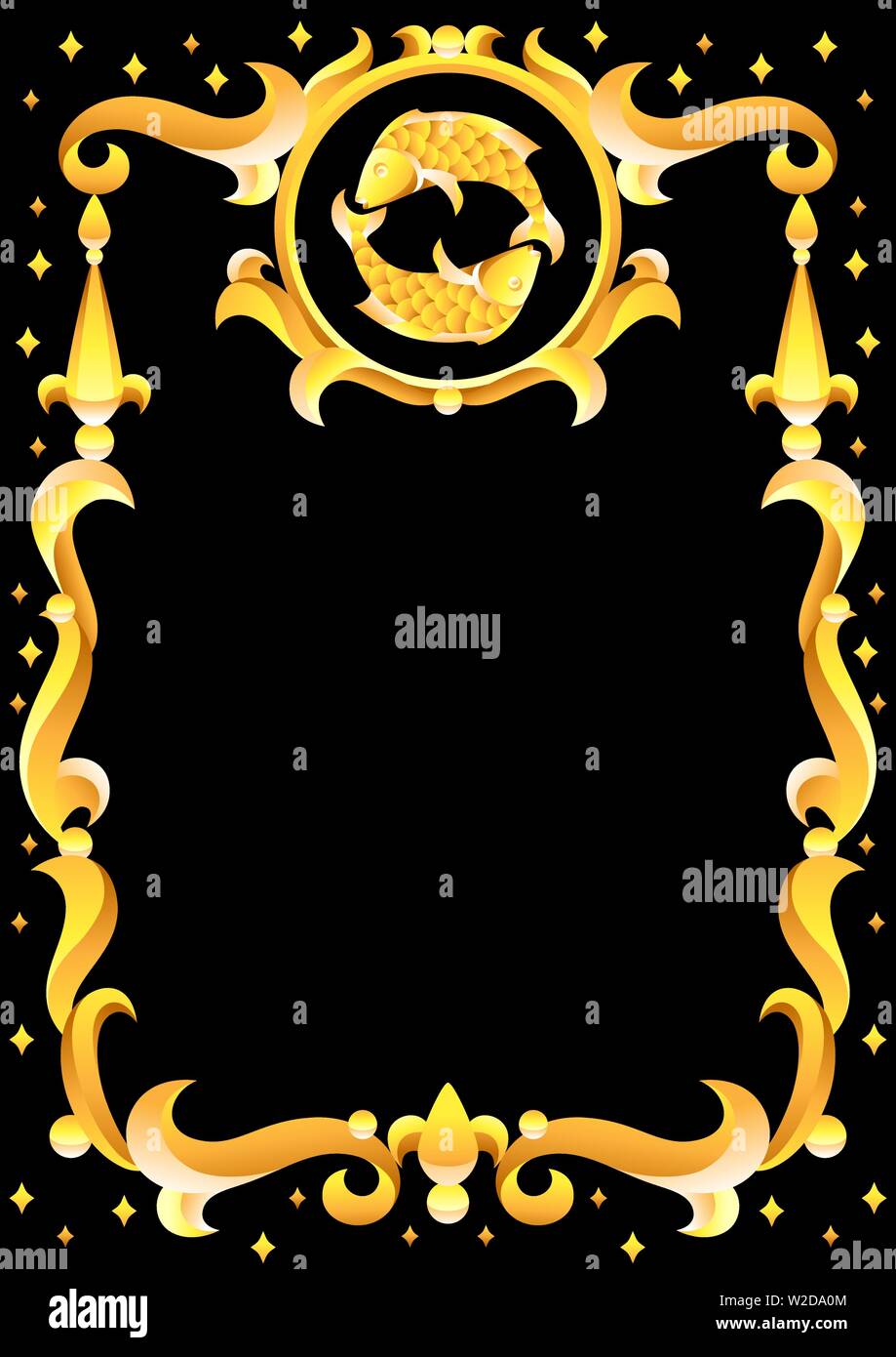 Verseau signe du zodiaque avec cadre doré. Symbole de l'horoscope. Illustration de Vecteur