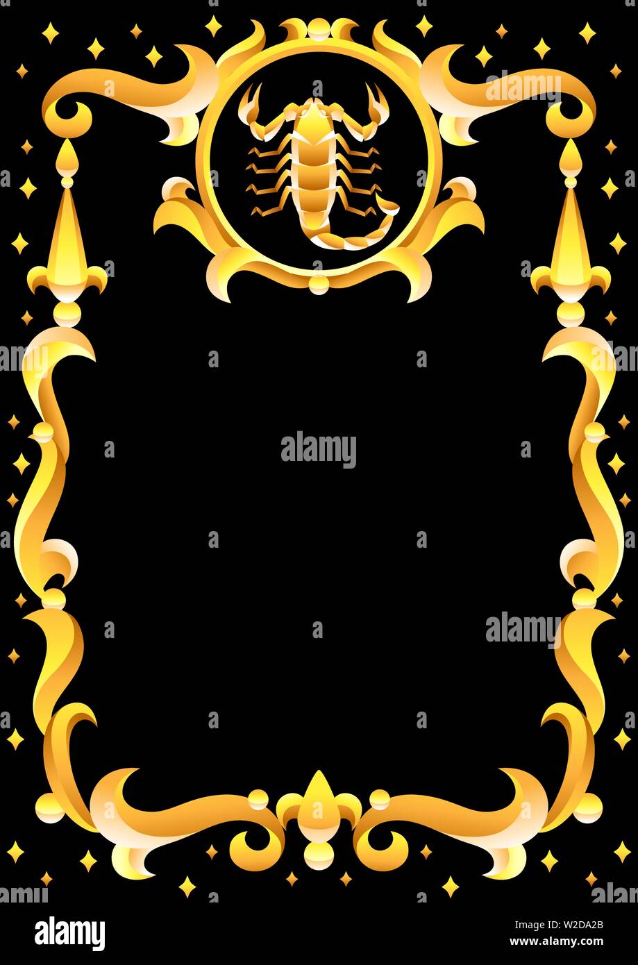 Scorpion signe du zodiaque avec cadre doré. Symbole de l'horoscope. Illustration de Vecteur