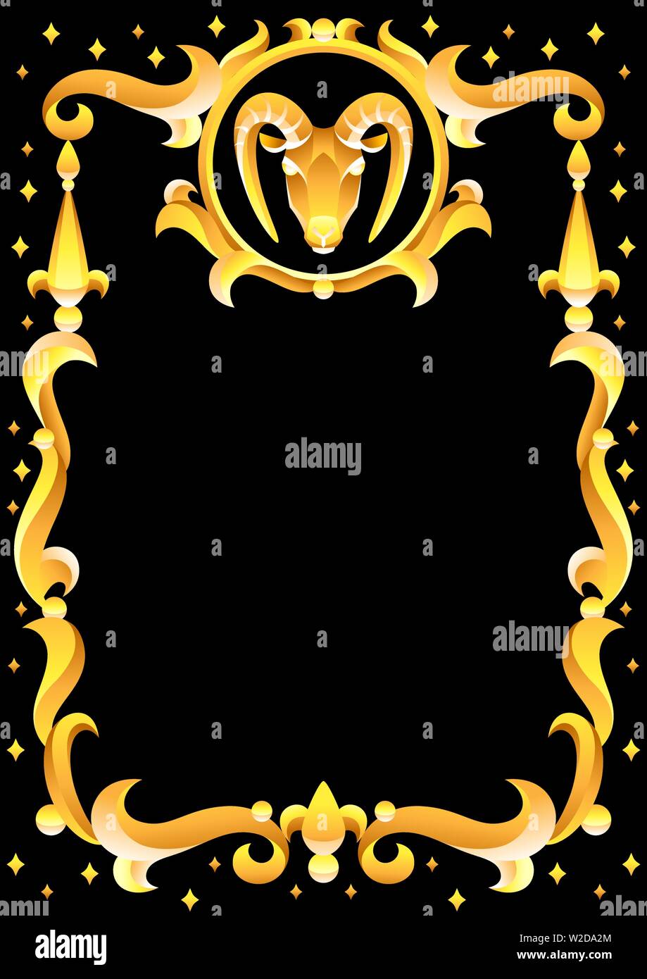 Signe astrologique Capricorne avec cadre doré. Symbole de l'horoscope. Illustration de Vecteur