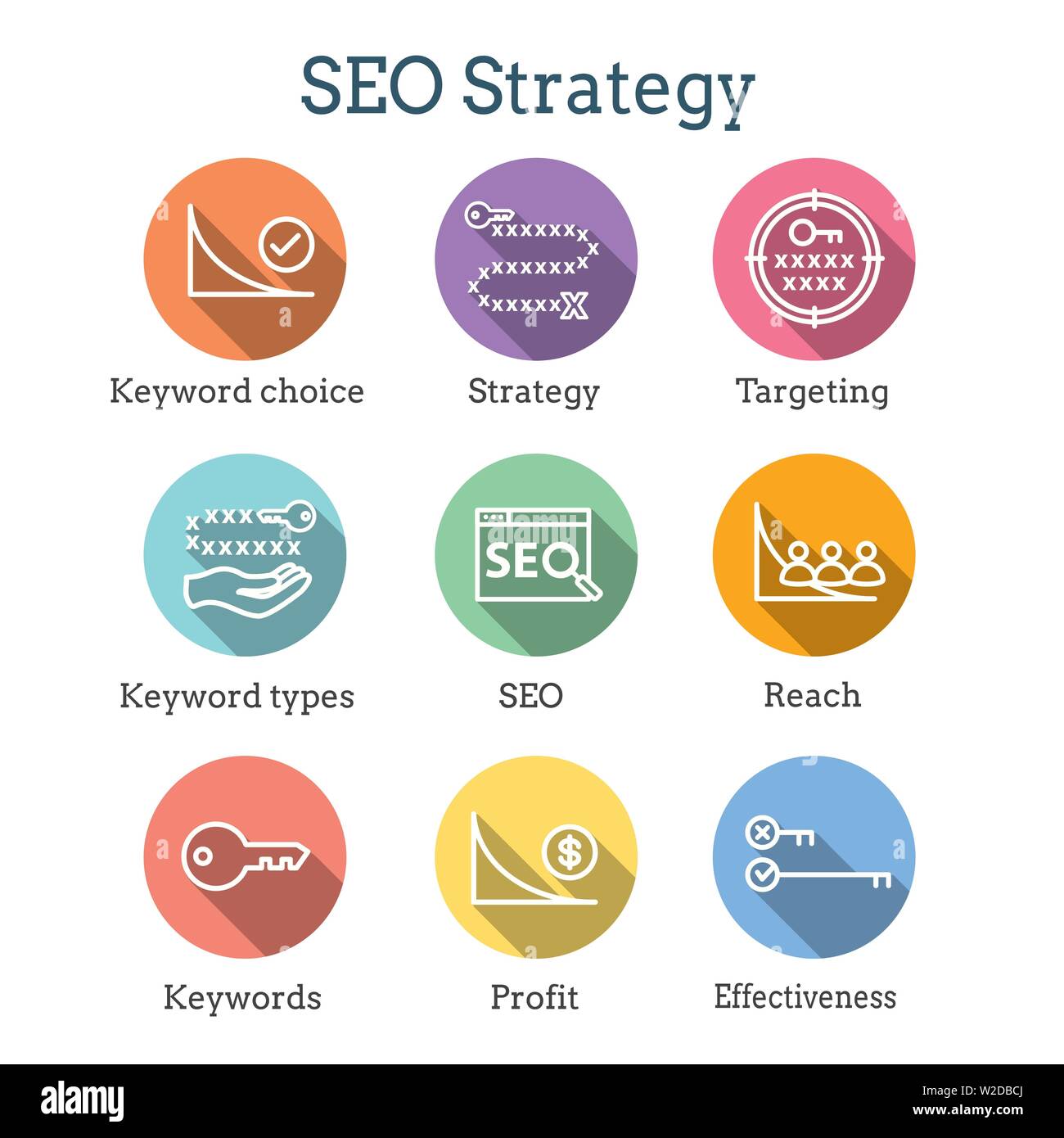Stratégie de SEO - Search Engine optimisation concept, notamment les mots-clés, etc. Illustration de Vecteur