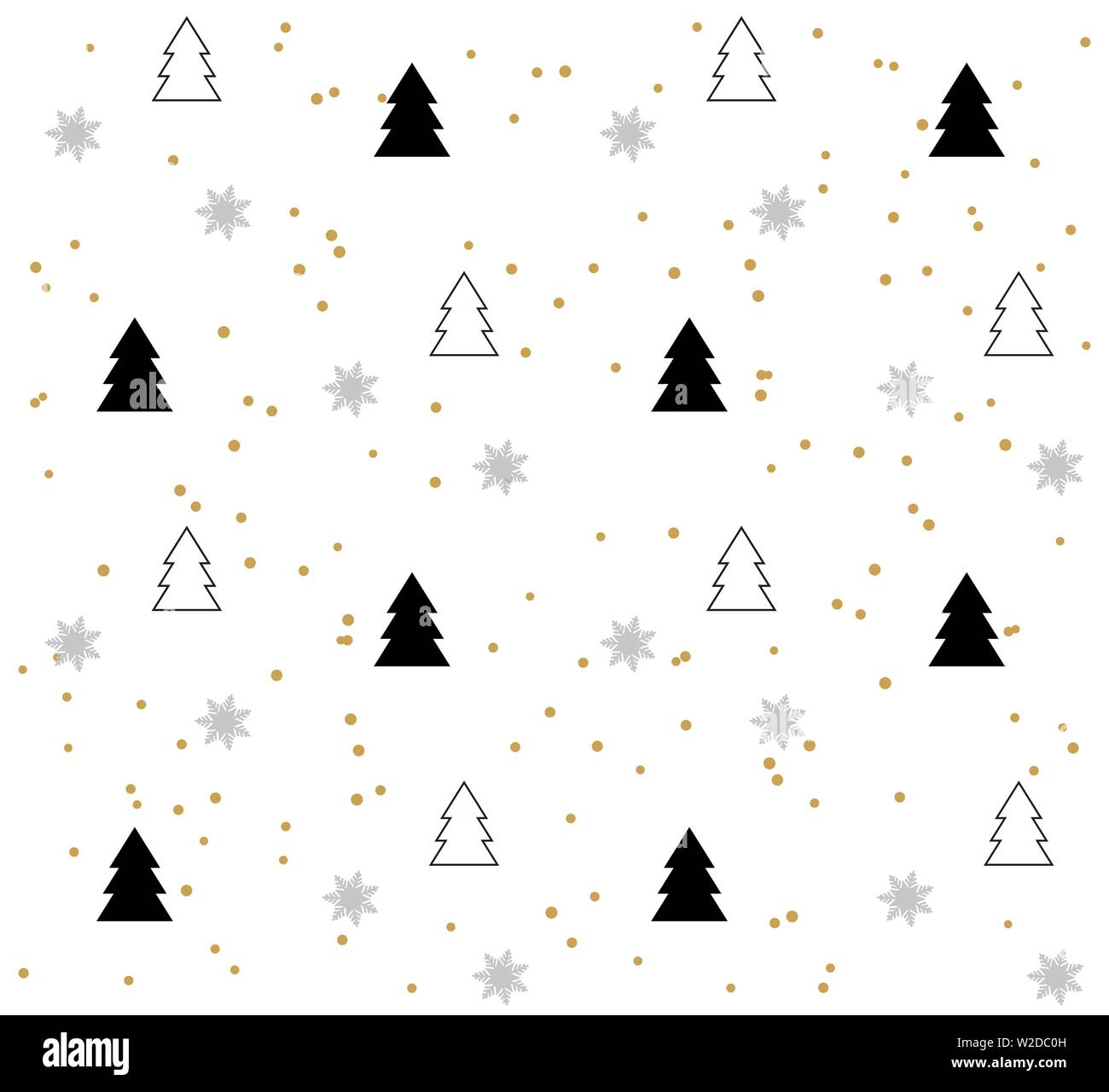 Modèle sans couture blanc noir avec des arbres de Noël Illustration de Vecteur