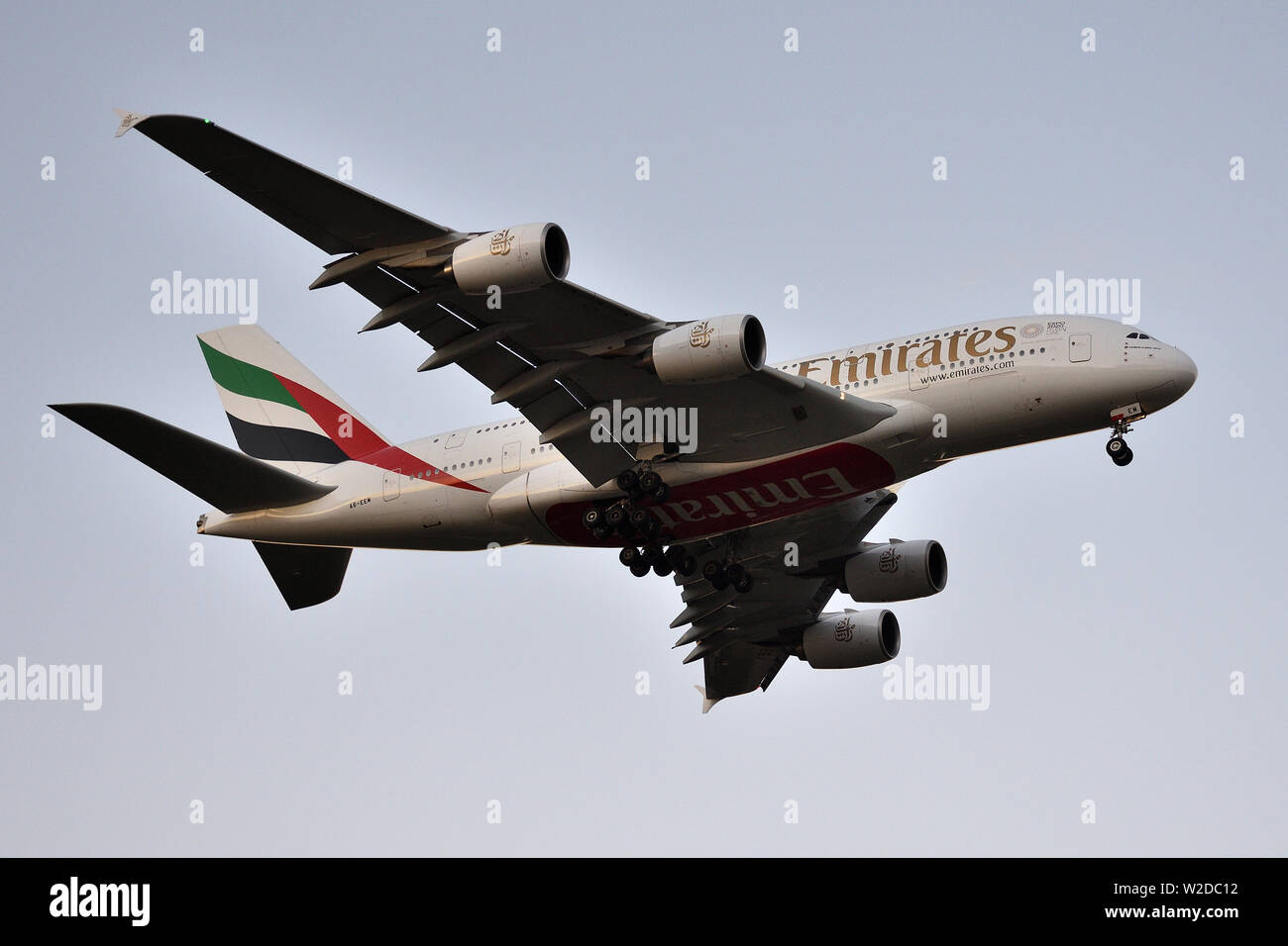 Airbus A380-861 A6-d'ESEE Emirates Airlines, en approche de l'Aéroport de Perth. Banque D'Images