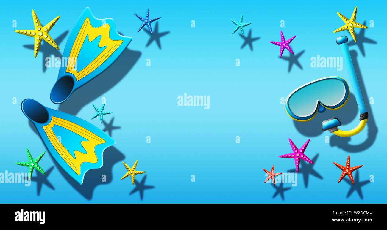 Des vacances d'été à la piscine avec plongée masque et palmes flottant sur une surface de l'eau bleue Banque D'Images