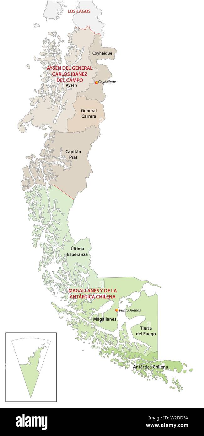 La carte administrative et politique des régions du Chili du sud Illustration de Vecteur