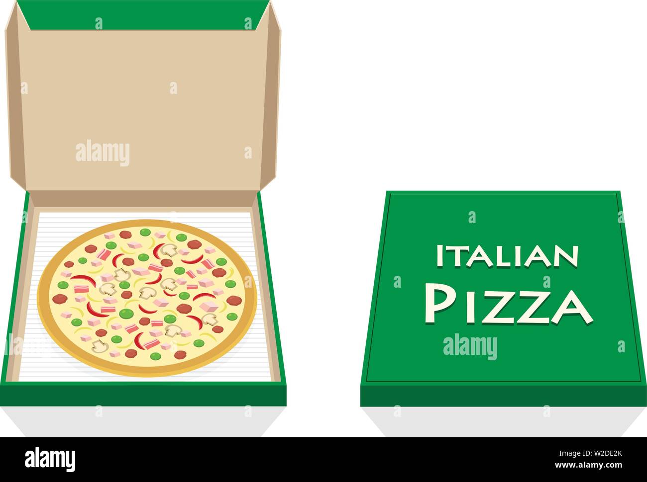 Dans pizza ouvert et fermé fort sur blanc, vector art Illustration de Vecteur